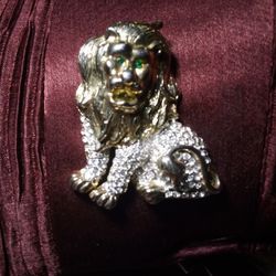 Vintage Rhinestone Lion Brooch