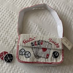 Rollin’ Lucky” Handmade Beaded Shoulder Bag | Casino Cards & Dice