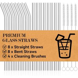 FOOGWEE® 20 paquetes de pajitas de cristal reutilizables, 8.5'' x 10 mm, transparentes, para batidos, batidos, café, jugo, refrescos, leche, té, cócte