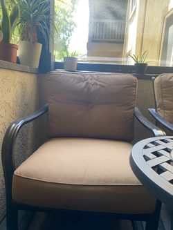 Set of 2 Metal Brown Cushioned Patio Chairs Outdoors