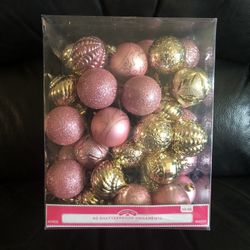 40 Ornaments-Shatterproof-Gold & Pink-Brand New!