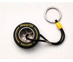Invicta IG0346 Racing F1 Rubber Medium Tire Yellow Striped Keyring Keychain NEW
