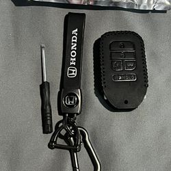 Honda Leather Key Fob Cover + Keychain (New)