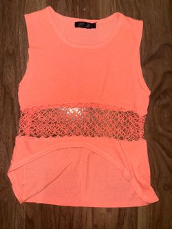 Sleeveless Crochet-Band Tank Top in Coral