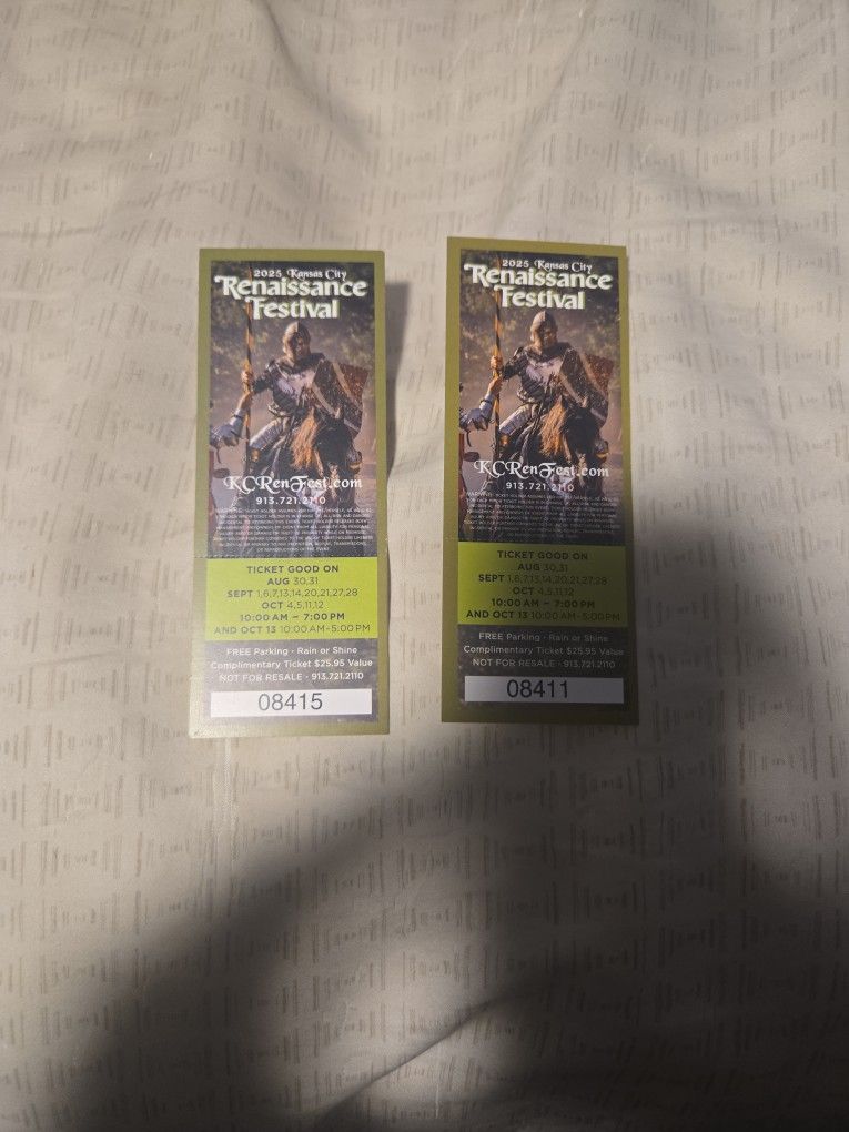 2 Renaissance Festival Tickets 30$ Cheap