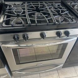 Stainless Steel Five, Burner Gas Stove & Fridge