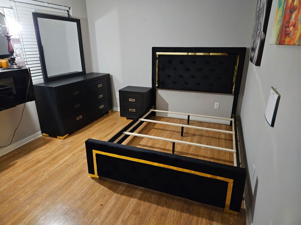 Super Deal 4 Pcs Bedroom Set Includes Bed. 1 Night, Dresser & Mirror Queen: $599 King: $719