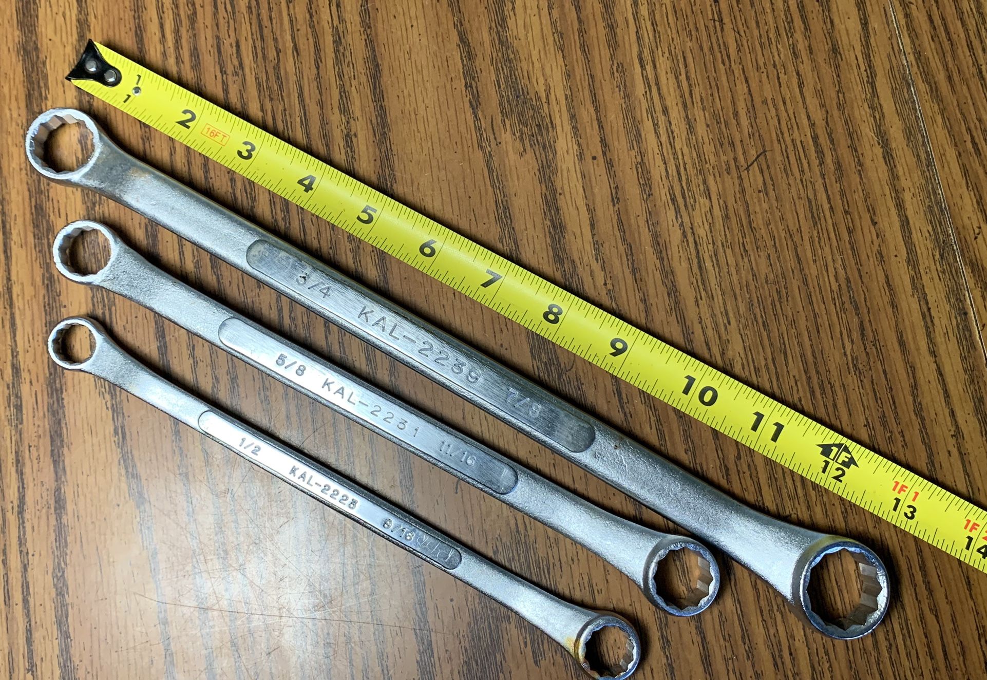 3 KAL Offset Box End Wrenches 1/2” To 7/8” Chrome Vanadium Tools Mechanic 13”L