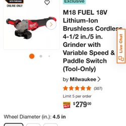 Milwaukee Grinder Fuel Rapid Stop