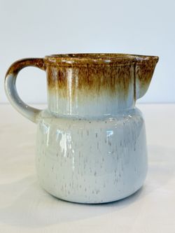 McCoy Light Brown Drip Glaze And Cream Pottery Pitcher Vintage 6" High