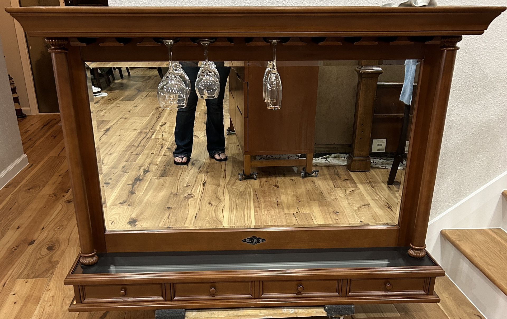 Mirrored Brunswick Centennial Back Bar with drawers and wine glass racks