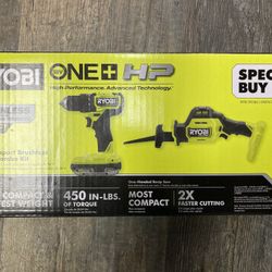 RYOBI PSBCK1221K1SB ONE+ HP 18V Brushless Cordless Compact 2-Tool Combo Kit Drill/Driver Recip Saw