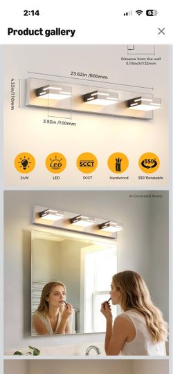 Brand New Modern Vanity light fixture, 5 color temp, 350* rotatable light heads br nickel