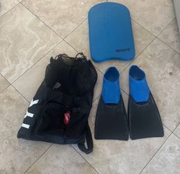 Swim Mesh Bag, Flippers, Fins, Kick Board. Sz Men 10-11