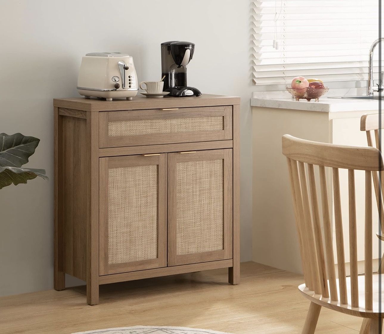 SCEWA10004OA new in box Buffet Cabinet Sideboard with Storage, Rattan Accent Cabinet with Doors Drawer, Boho Credenzas Farmhouse Buffet Table Console