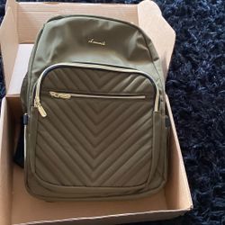 Money, green backpack brand new never been used. Good quality could charge your phone battery department.