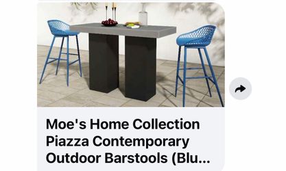 Moe's Home Piazza Outdoor Bar Stool Set of 2 in Blue Polypropylene