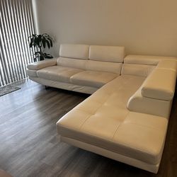 WHITE SECTIONAL GENUINE LEATHER COUCH