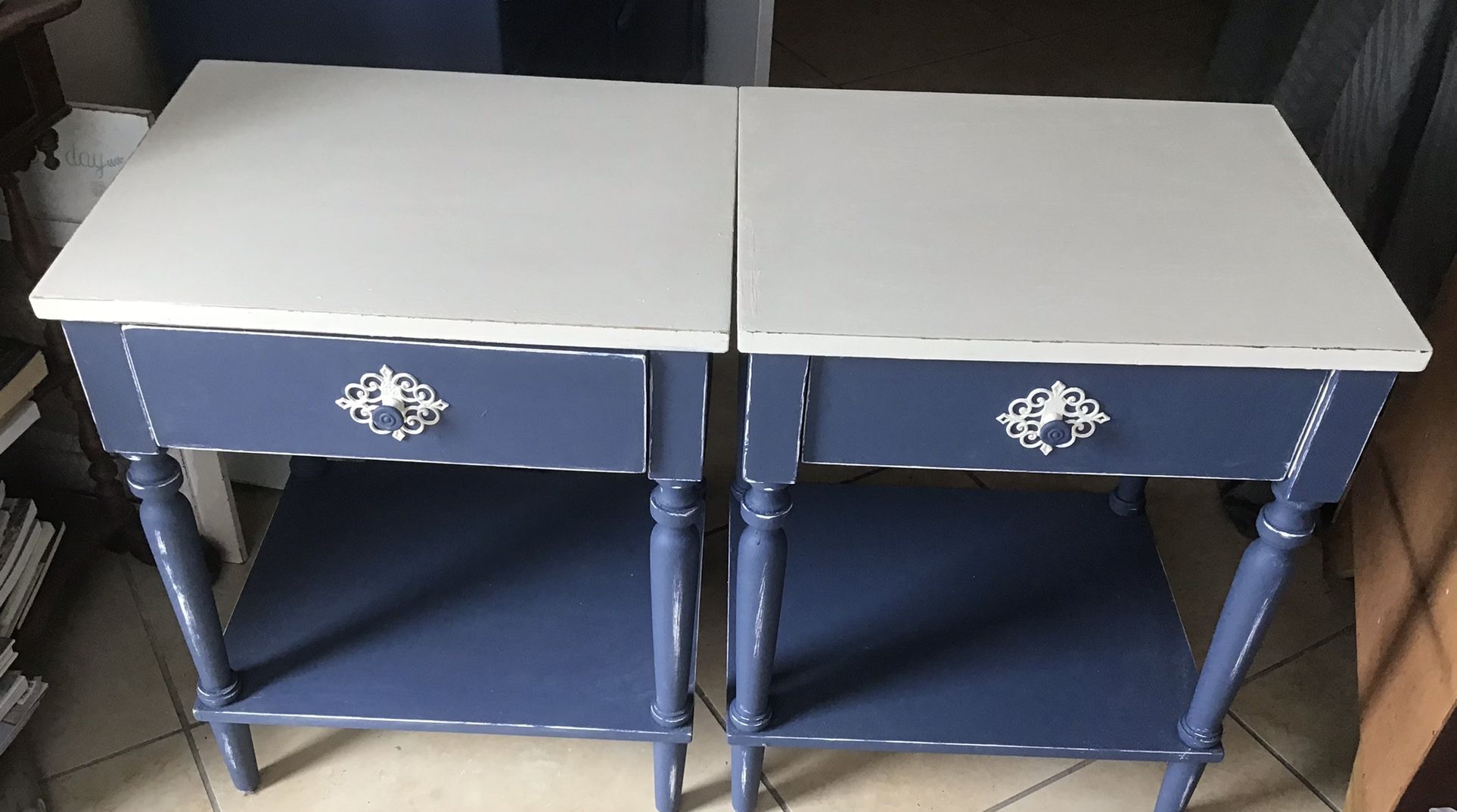 Pair Of Country Blue Night Stands
