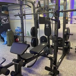 Vesta Fitness Smith Machine 1001 w/Bench Attachment | 245lb Cast Iron Olympic Weights | 7ft Olympic Bar | Fitness | Gym Equipment | FREE DELIVERY 🚚 