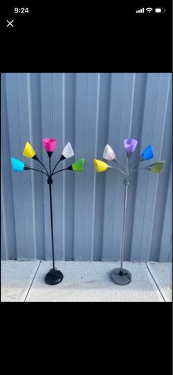Multi-Head Floor Lamps with Colorful Shades – Set of 2