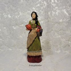 Vtg Native American Style Fall Harvest Woman Figurine 10.5" Hand Painted Resin