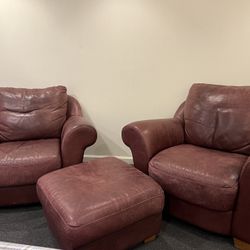 Leather Chairs and Ottoman 