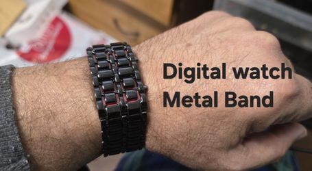 Unique LED Digital Watch, Black metal band.