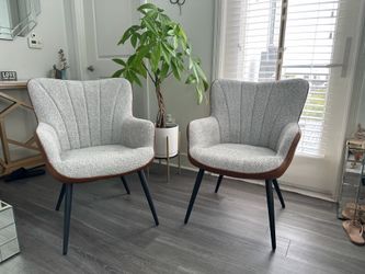 LIKE NEW Stunning set of 2 Modern pleated Boucle seats and Faux Leather Chairs