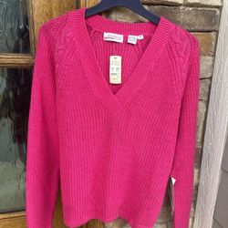 Vtg 90s Y2k Chaus Sport Women's Small Pink V Neck Sweater NWT