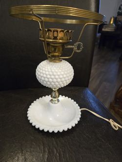 Vintage  Dresser Top Hobnail  Milk glass & Brass Lamp