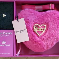 NWT Juicy Couture Free Love Pink Heart Crossbody Purse With Card Case