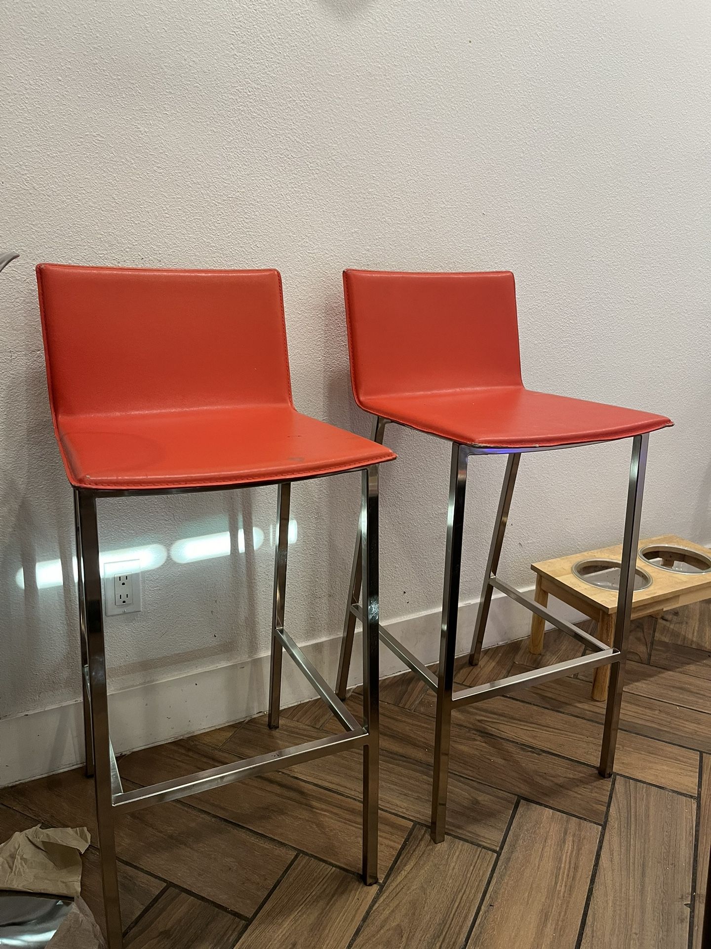 CB2 Orange Leather Bar Stools