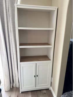 Bookshelf and storage cabinet - white and brown wood