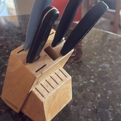Base De Madera C/4 Cuchillos 