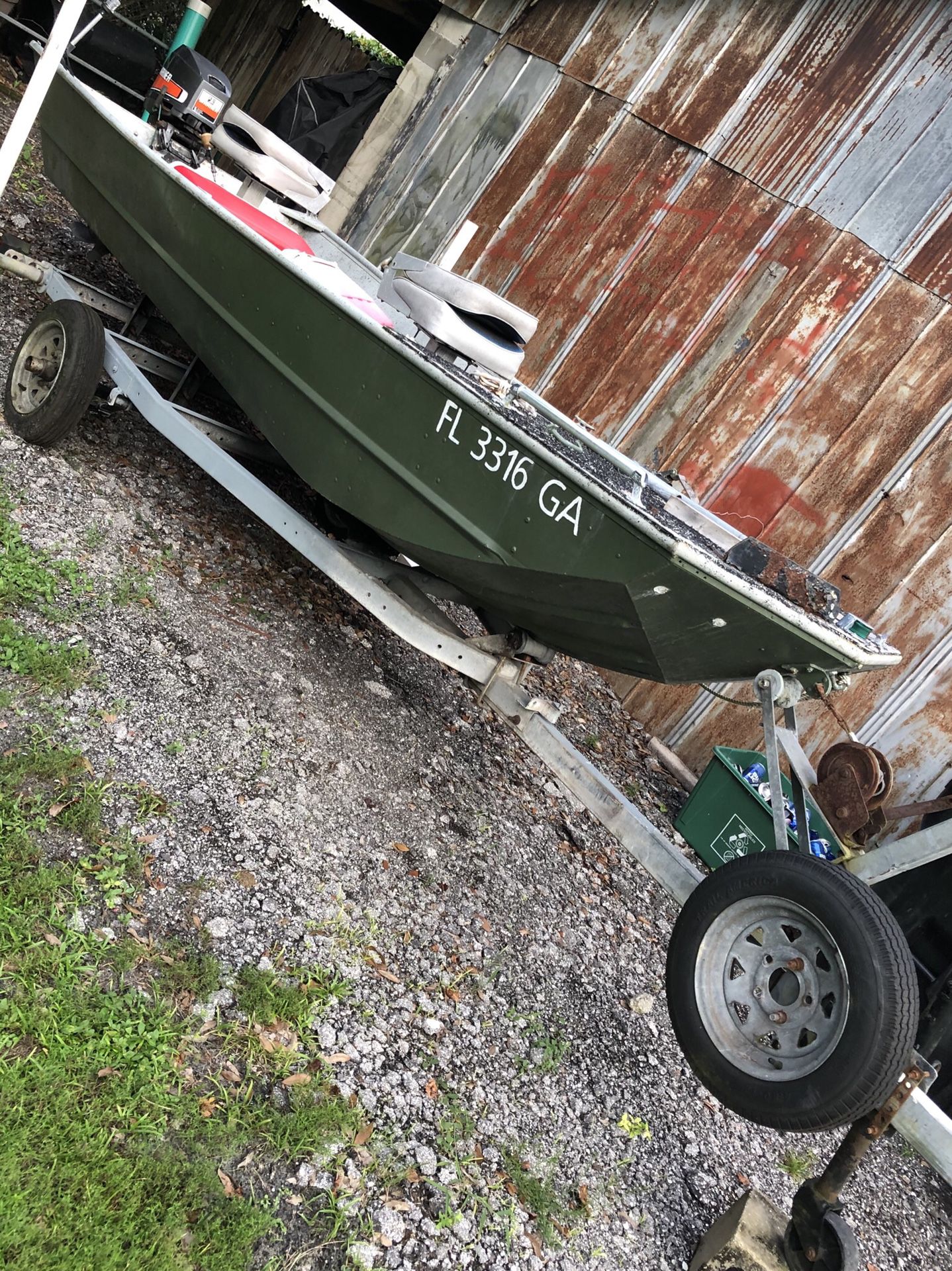 14’ Jon Boat with 20hp Mariner. WATER READY!