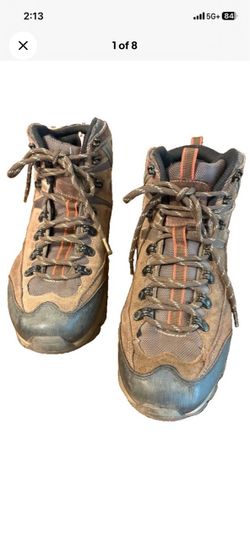 Merona Men’s 10.5 Brown Leather Hiking Boots Mid Lace Up Outdoor Trail