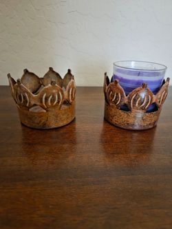 Rustic Metal Crown Votive Candle Holders, heavy, new $5.00