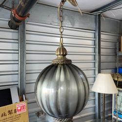 Vintage Mid Century Smoked Glass Swag Lamp / Hanging Lamp