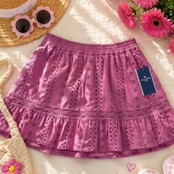 Abercrombie Kids Pink Eyelet Skirt Size 9/10 Summer Ruffle Skirt NWT