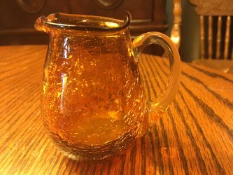 Vintage Hand-blown Crackle Glass Pitcher