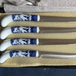 (4) Chinoiserie Blue & White Ceramic Handles