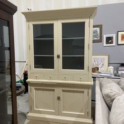 Bernhardt Martha Stewart Signature white Enamel Painted Two Part China Cabinet solid wood hutch