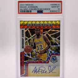 Magic Johnson 2021 Mosaic Autographs Fusion Red/Yellow PSA 10 GEM MINT