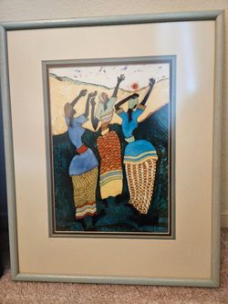 Framed Signed Art Print Dancing Women