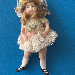 Rare Vintage Bisque 3” Miniature Doll