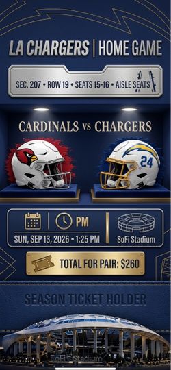 LA Chargers vs Cardinals NFL Ticket Pair