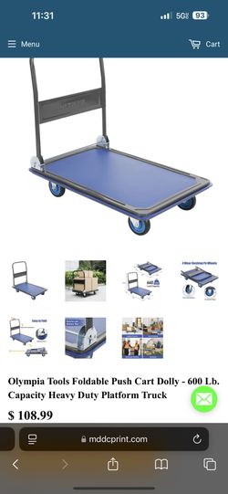 Olympia Foldable Push Cart 100% Good Working Roll Easy 600 lbs Capacity