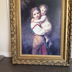 Ornate gold frame with a classic painting by W. Bouguereau from 1886.
