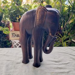 Vintage Wood Elephant Statue - 17 Inches Tall